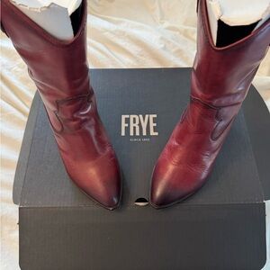 Frye Women's Deep Red Leather Heeled Boots
